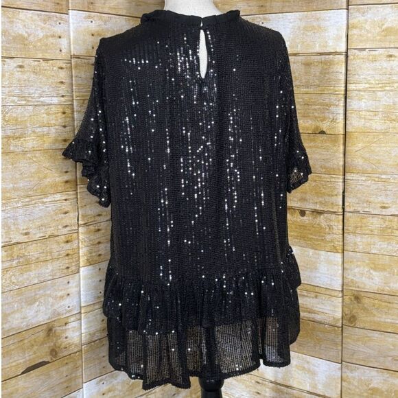 ANDREE BY UNIT SEQUIN RUFFLE TIERED PARTY FESTIVE SPECIAL OCCASION BLOUSE SZ.1X - Picture 3 of 3